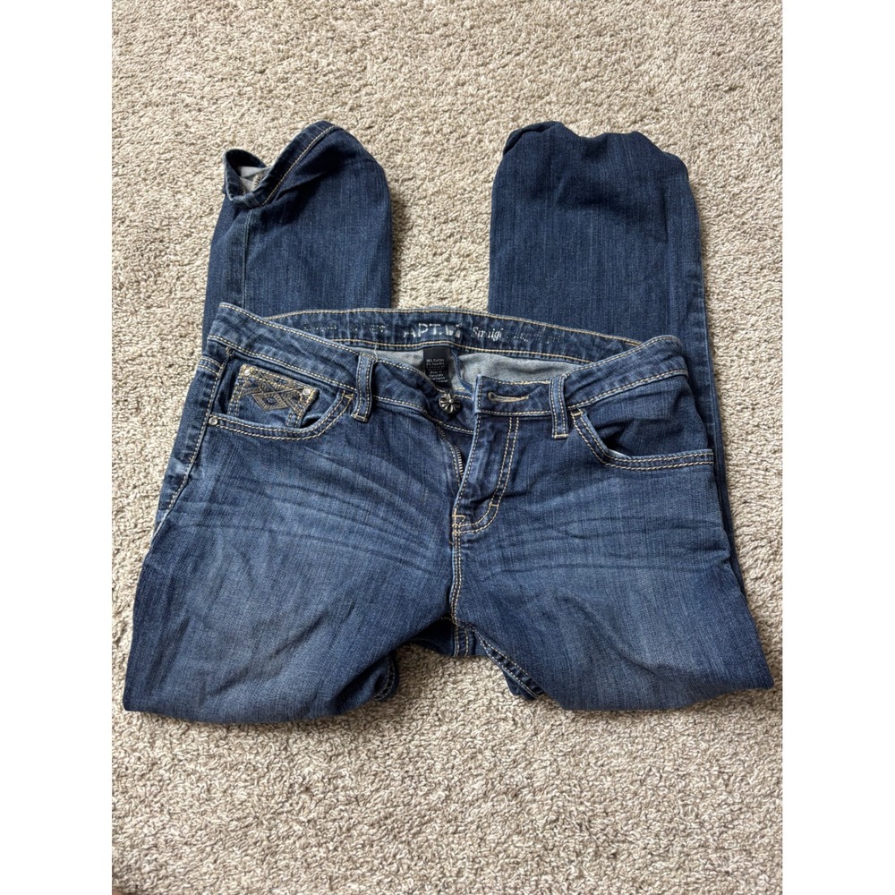 Apt. 9 Modern Straight Leg Jeans Blue Denim Embellished Pockets Womens Size 6